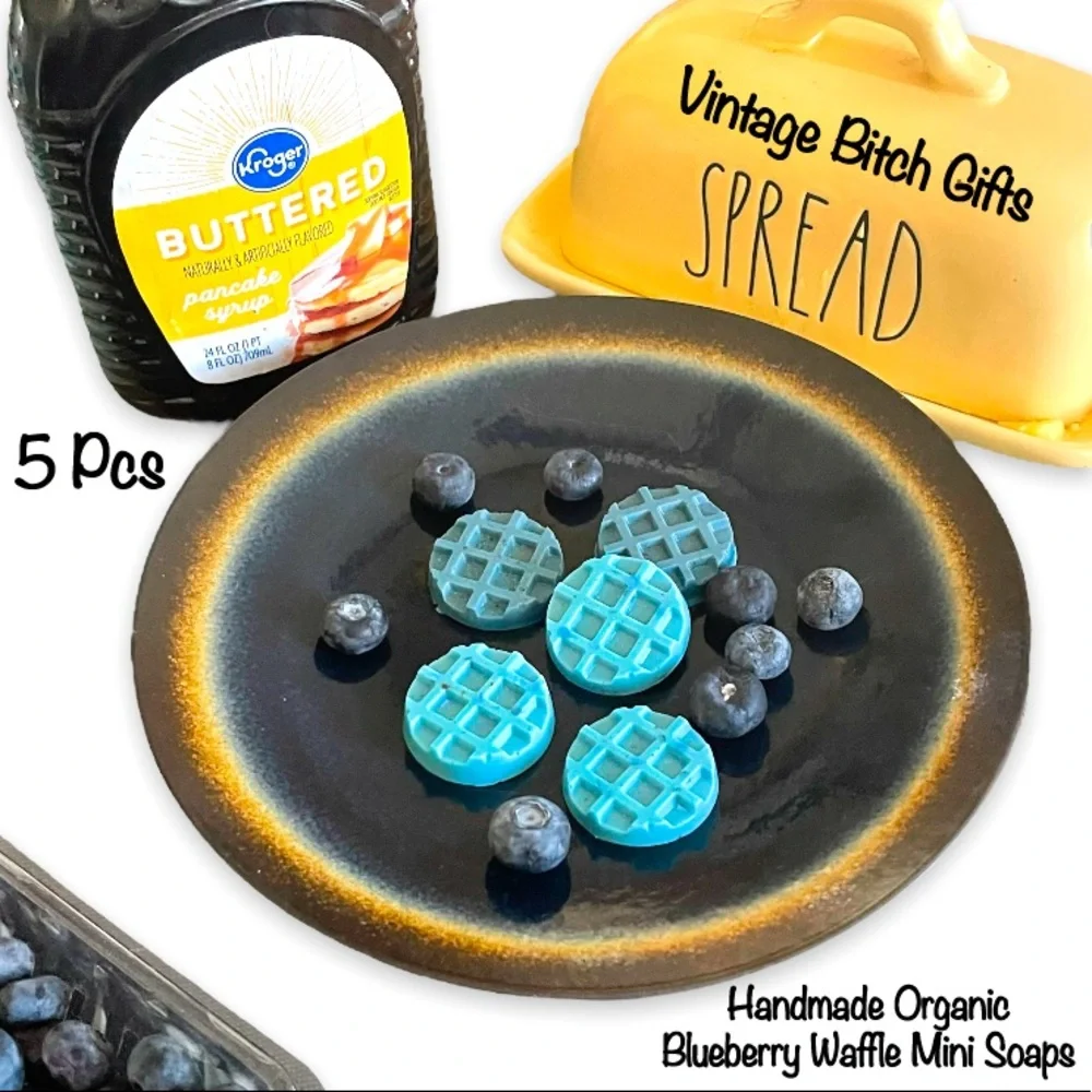 New VintageBitch Gifts - Handmade Organic Blueberry Waffle Mini Soaps 5 Pcs